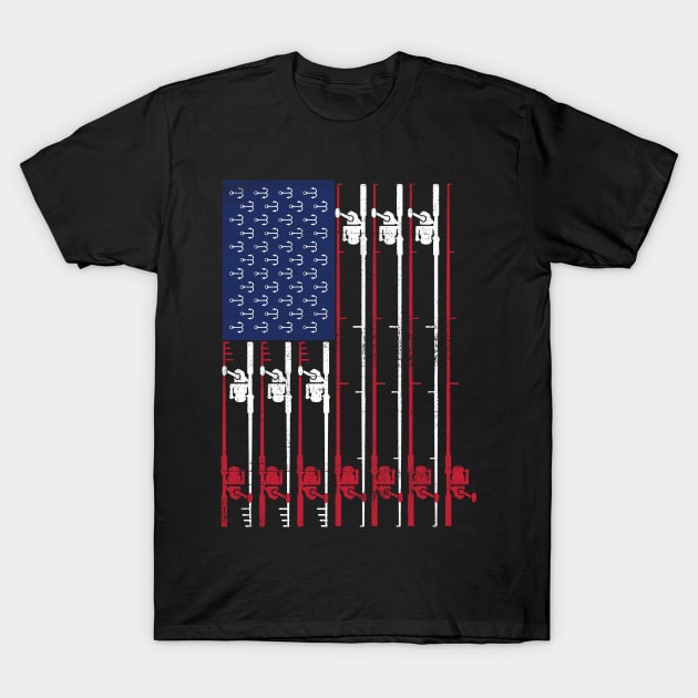 USA Flag Fishing T-Shirt by yeoys